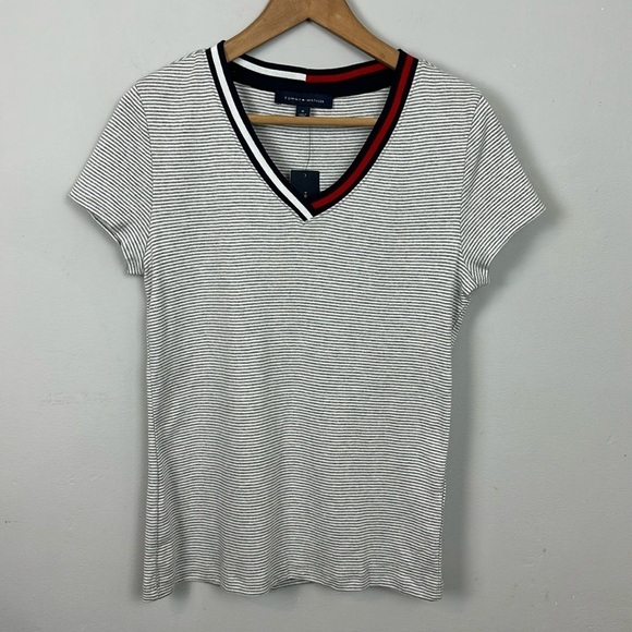 NWT Tommy Hilfiger Grey/White V-Neck Tee Sz M - Picture 2 of 9